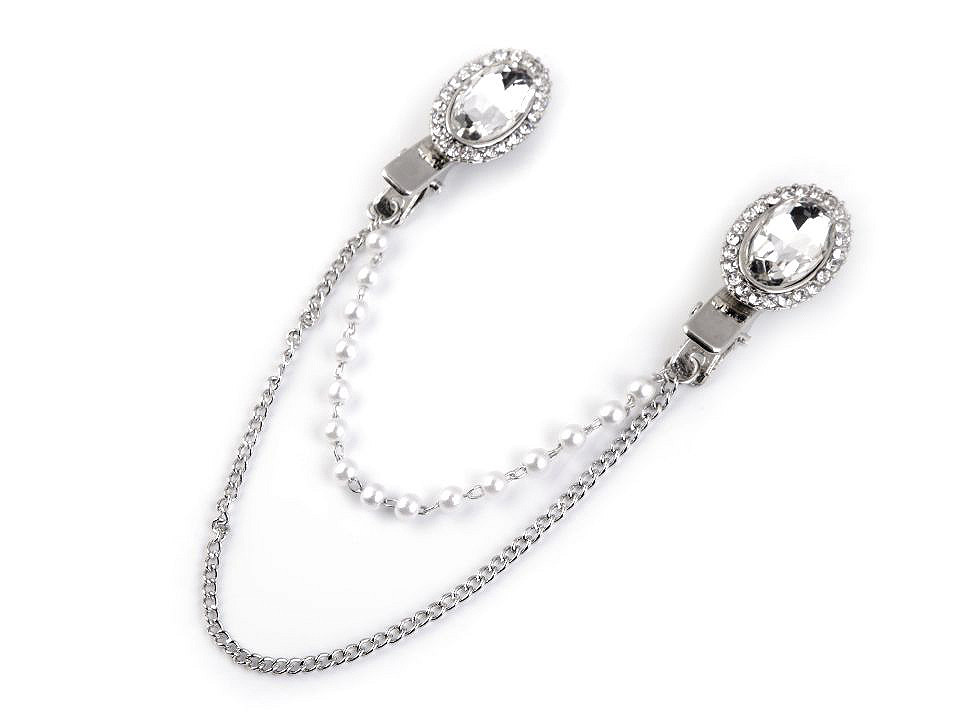 Brooch clip with rhinestones and faux pearls - Crystal (1 Piece)