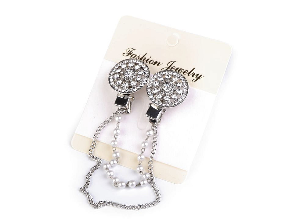 Brooch clip with rhinestones and faux pearls - Crystal (1 Piece)