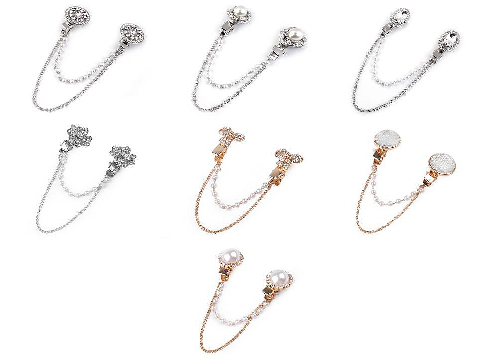 Brooch clip with rhinestones and faux pearls - Crystal (1 Piece)