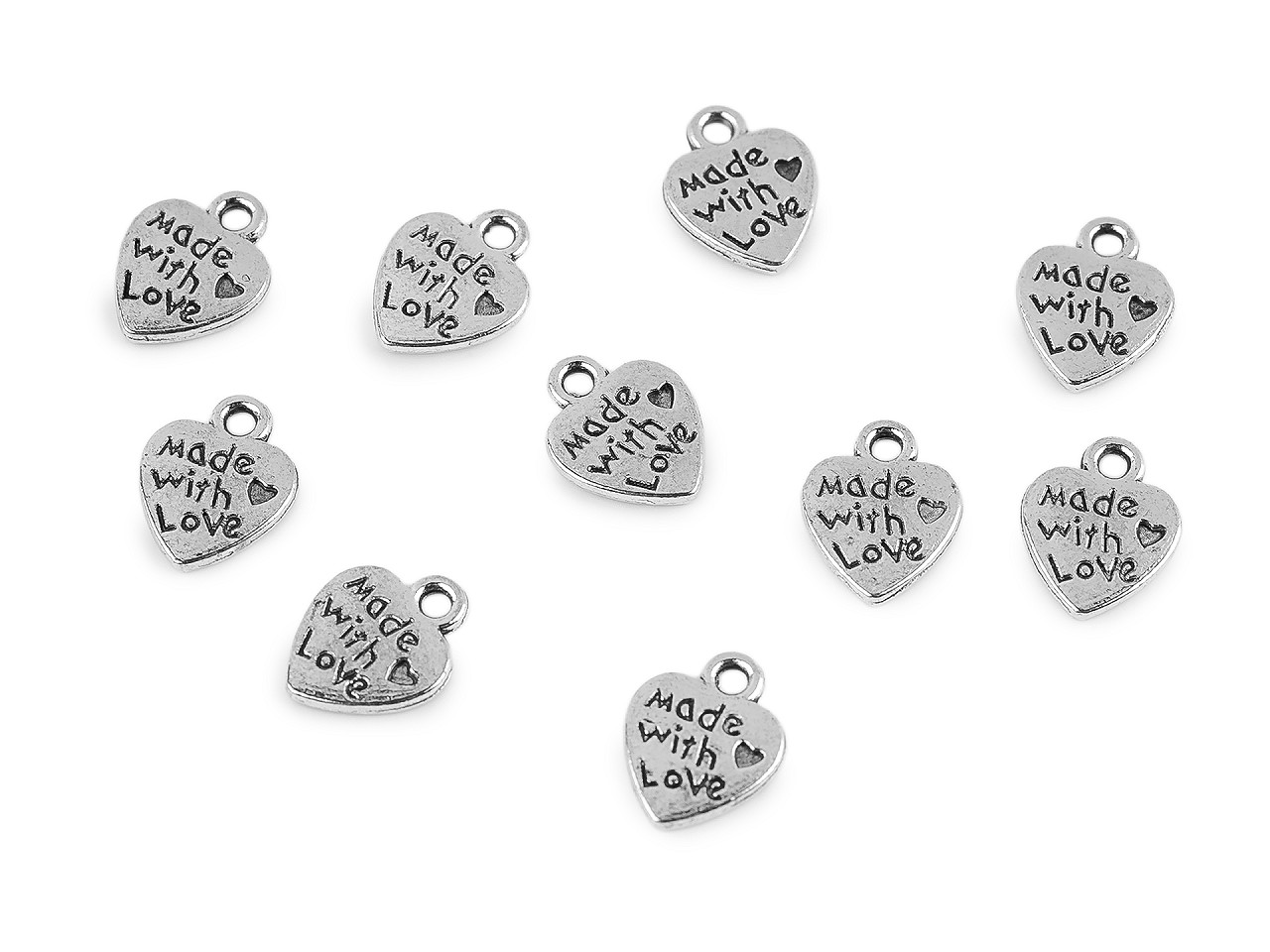 Metal charm heart 10x12 mm - Platinum (10 Pieces)