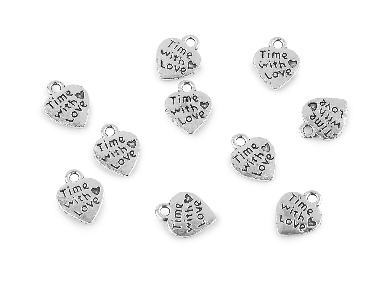 Metal charm heart 10x12 mm - Platinum (10 Pieces)
