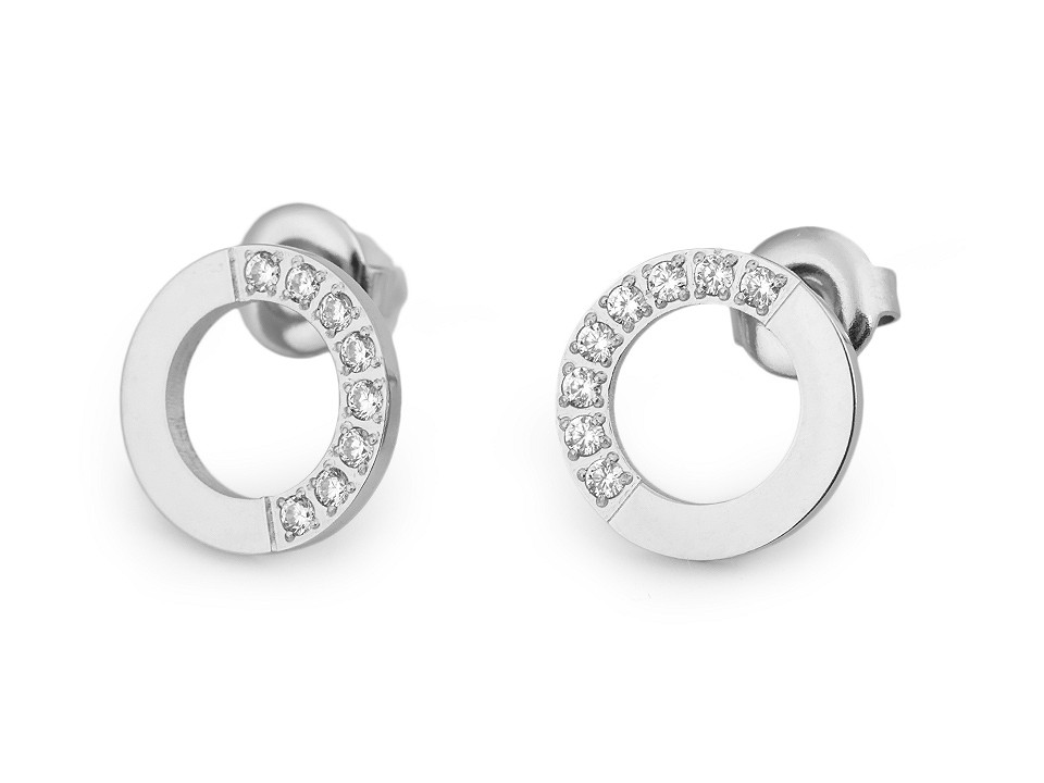 Stainless steel earring hoops, triangles with rhinestones - Silver (1 Pair)