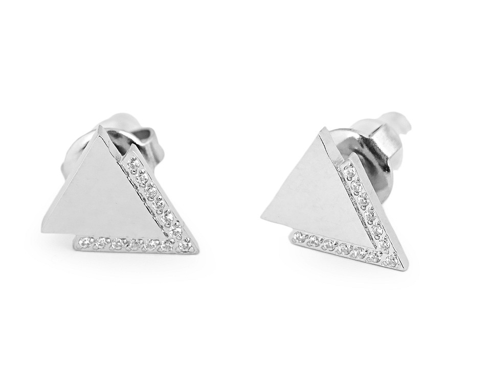 Stainless steel earring hoops, triangles with rhinestones - Silver (1 Pair)