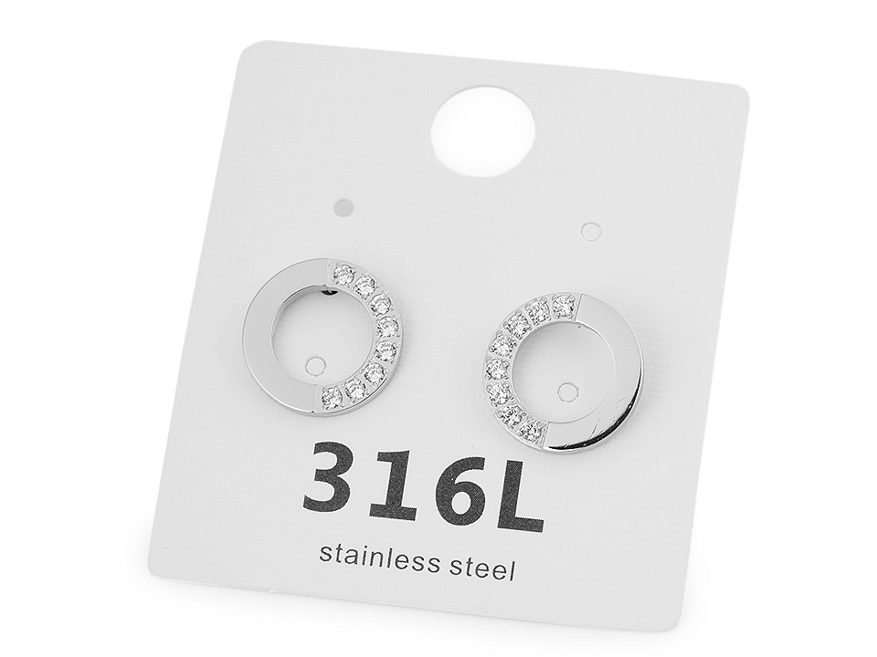 Stainless steel earring hoops, triangles with rhinestones - Silver (1 Pair)