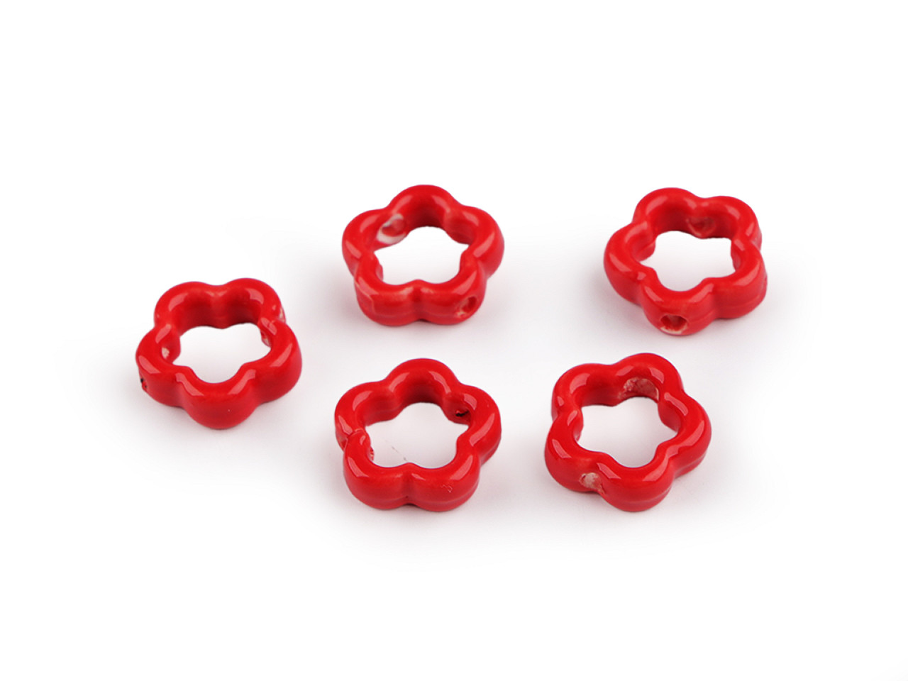 Porcelain beads / components for making ornaments and pendants - Red (5 Pieces)