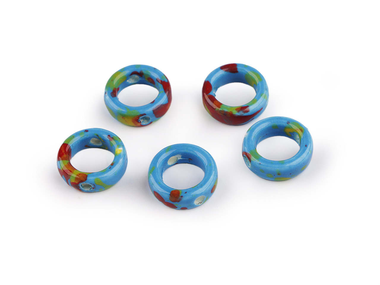 Porcelain beads / components for making ornaments and pendants - Red (5 Pieces)