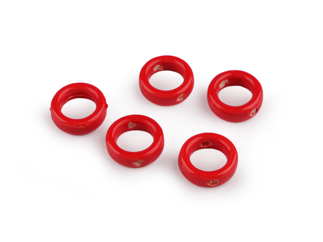 Porcelain beads / components for making ornaments and pendants - Red (5 Pieces)