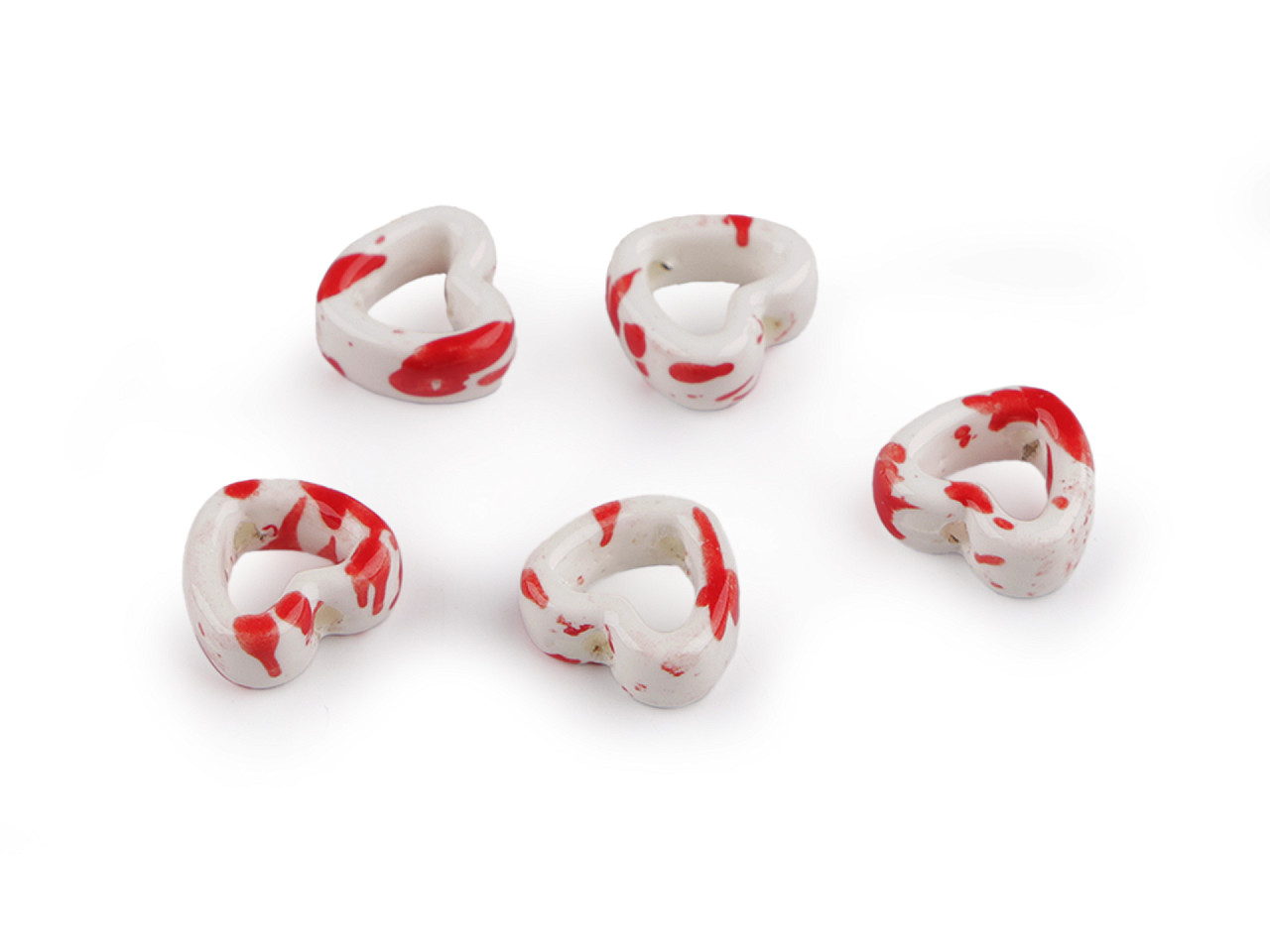 Porcelain beads / components for making ornaments and pendants - Red (5 Pieces)