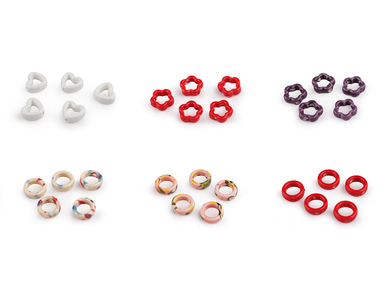Porcelain beads / components for making ornaments and pendants - Red (5 Pieces)