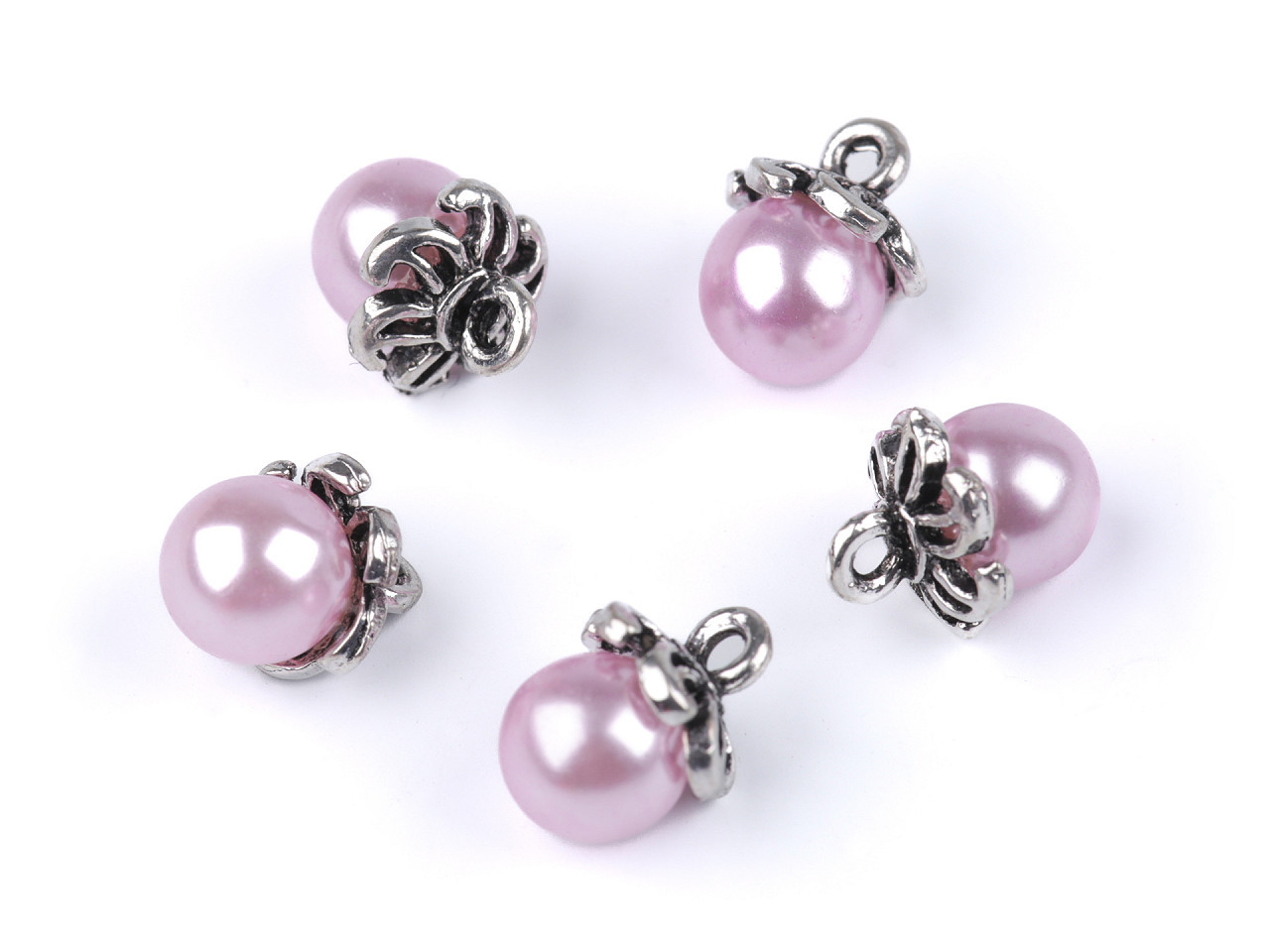 Bead button with cap / faux pearl charm ø9 mm - Light pink (25 Pieces)