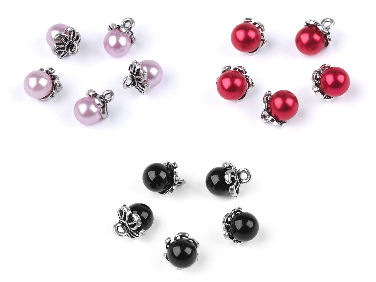 Bead button with cap / faux pearl charm ø9 mm - Light pink (25 Pieces)