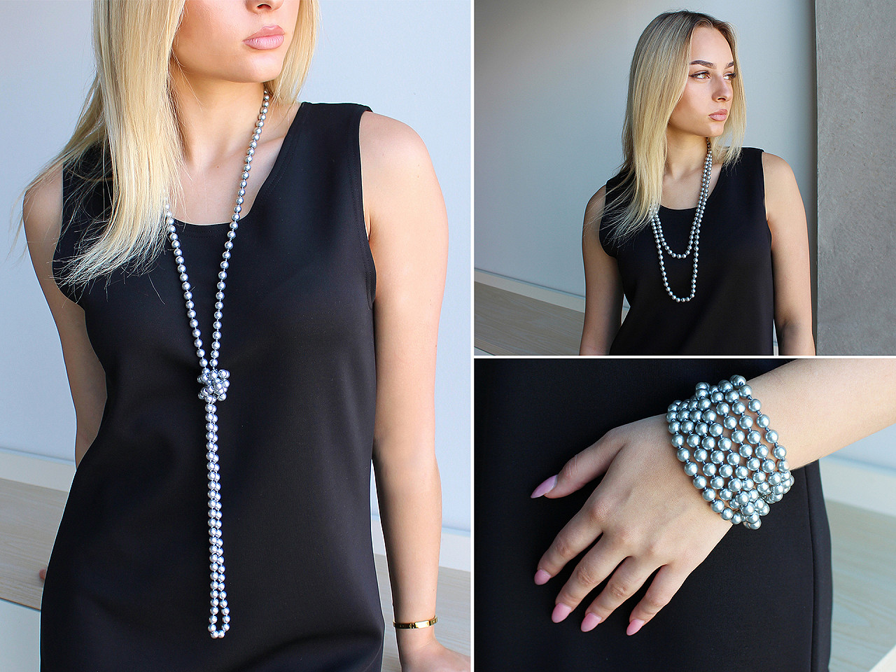 Faux pearl necklace long, retro - Light pink (1 Piece)