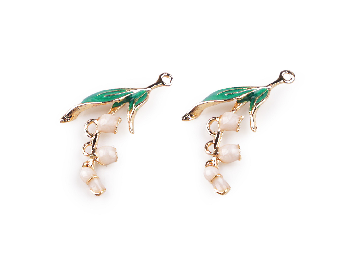 Metal charm pendant /zipper puller - heart, lily of the valley - Gold (2 Pieces)