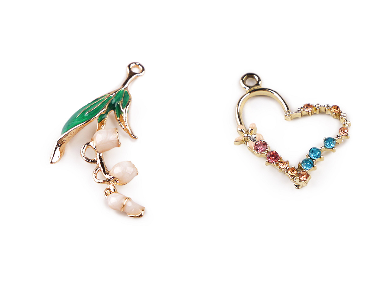 Metal charm pendant /zipper puller - heart, lily of the valley - Gold (2 Pieces)