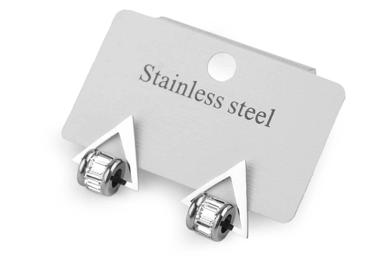 Stainless steel triangle earrings with rhinestones - Silver (1 Pair)