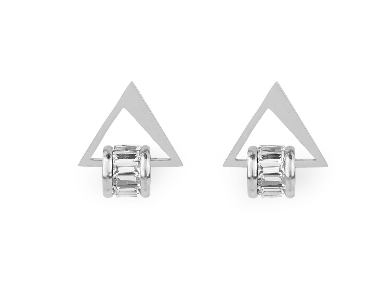 Stainless steel triangle earrings with rhinestones - Silver (1 Pair)