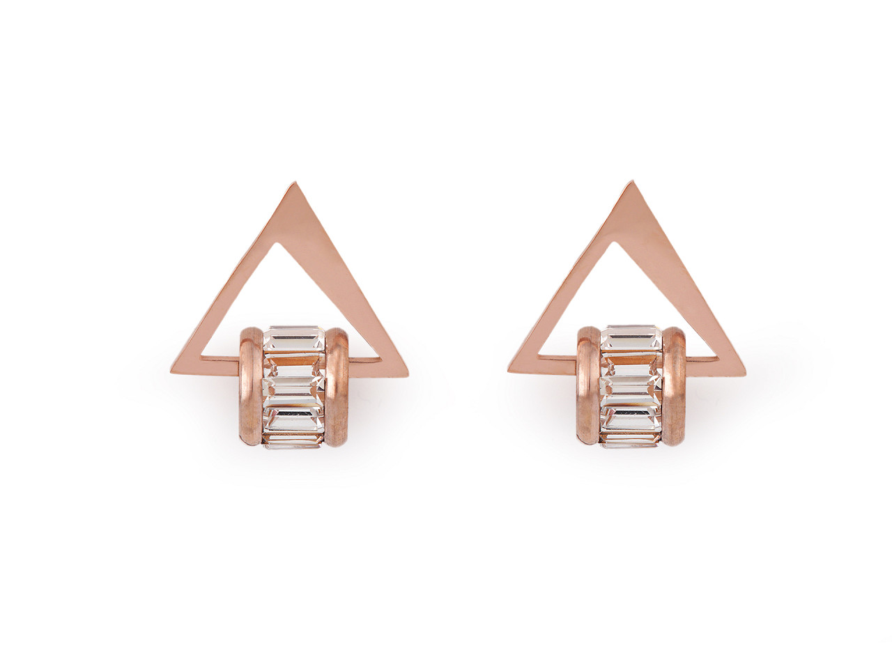 Stainless steel triangle earrings with rhinestones - Silver (1 Pair)