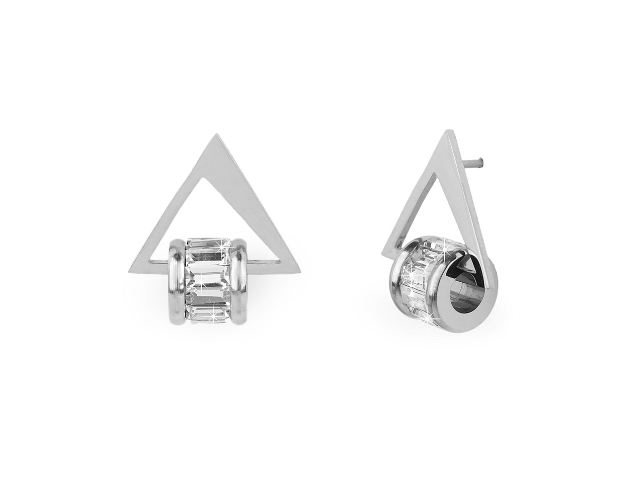 Stainless steel triangle earrings with rhinestones - Silver (1 Pair)