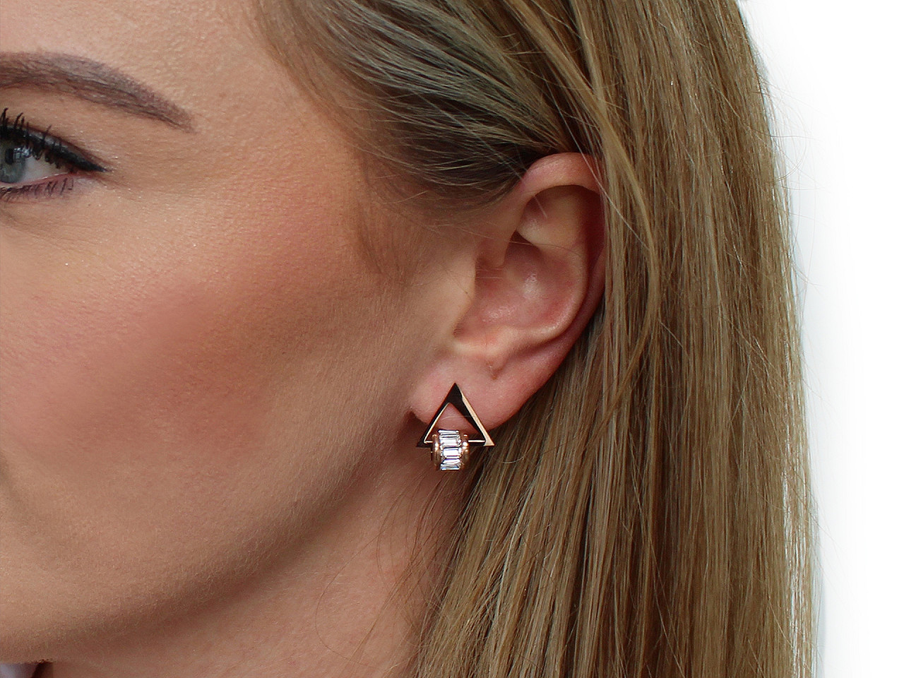 Stainless steel triangle earrings with rhinestones - Silver (1 Pair)