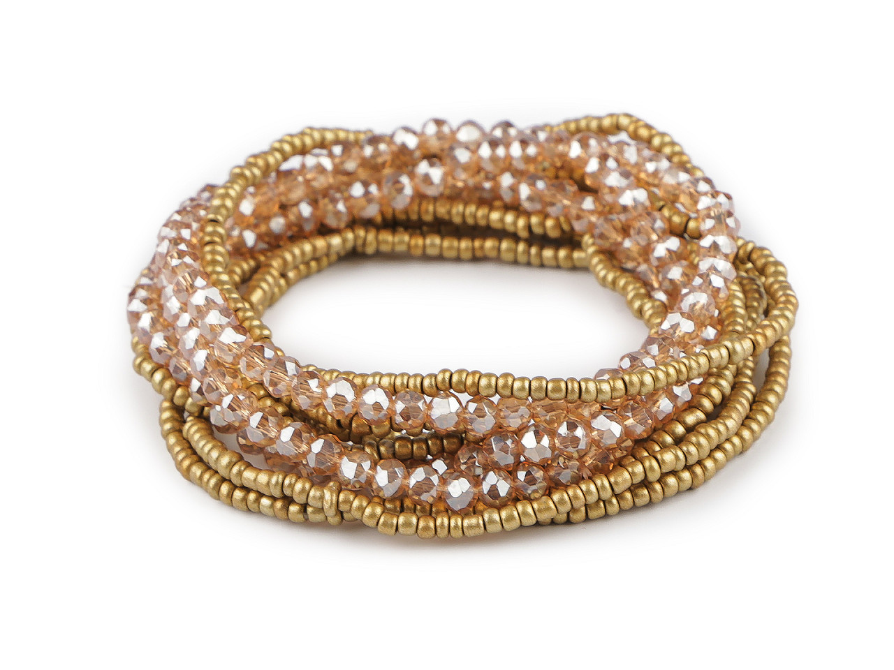 Elastic bracelets made of seed beads and cut beads, set of 10 pieces - Silver (1 Set)