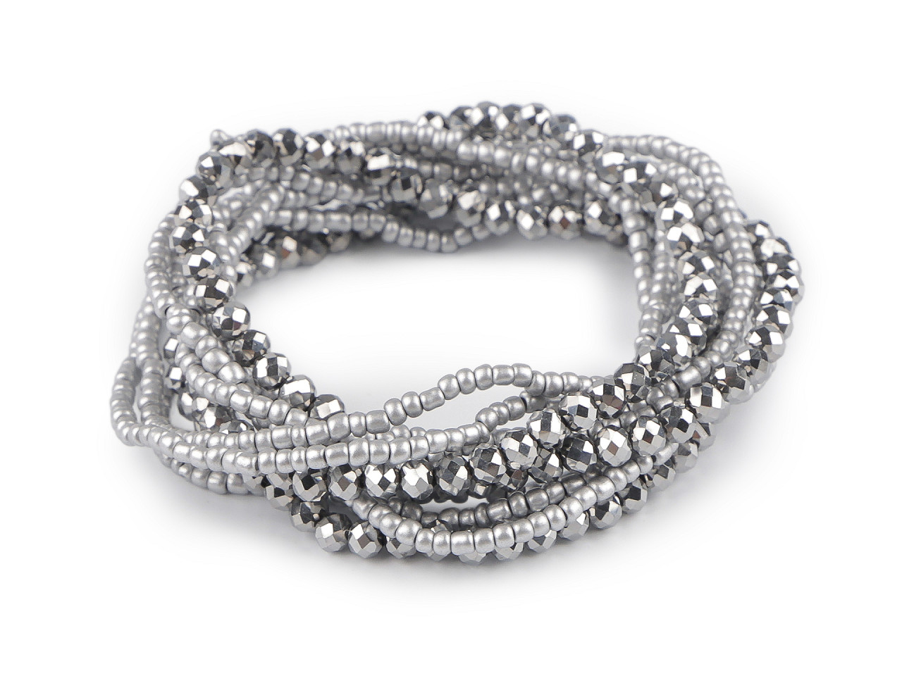 Elastic bracelets made of seed beads and cut beads, set of 10 pieces - Silver (1 Set)