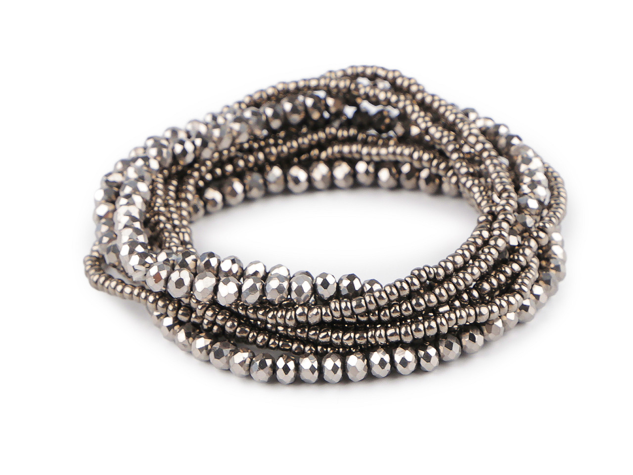 Elastic bracelets made of seed beads and cut beads, set of 10 pieces - Silver (1 Set)