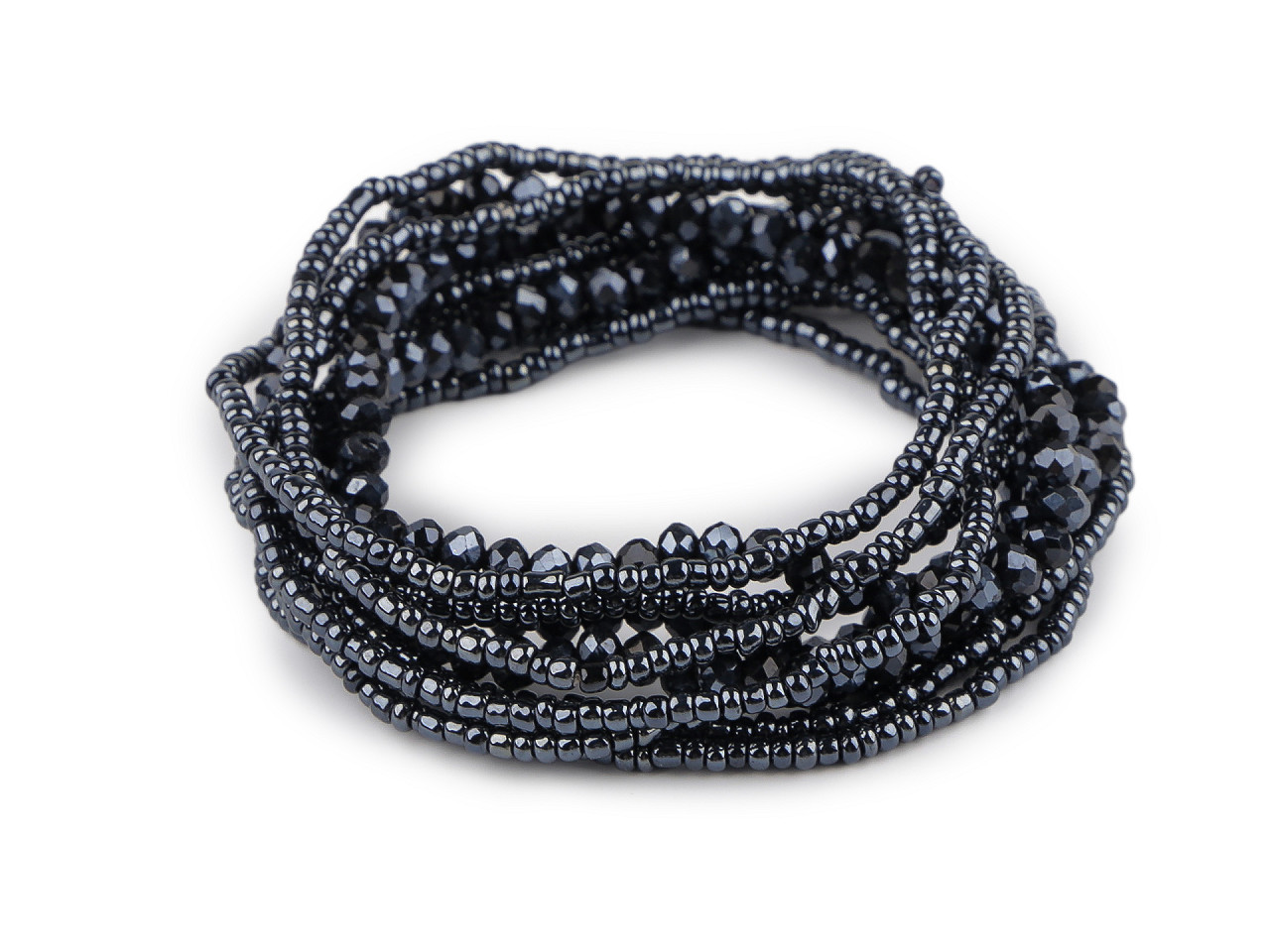 Elastic bracelets made of seed beads and cut beads, set of 10 pieces - Silver (1 Set)