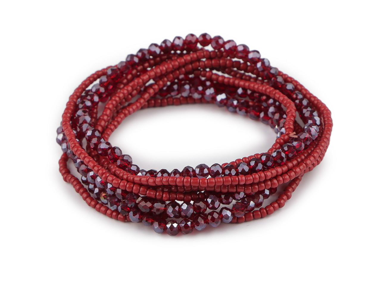 Elastic bracelets made of seed beads and cut beads, set of 10 pieces - Silver (1 Set)