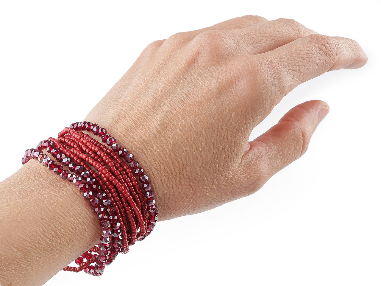 Elastic bracelets made of seed beads and cut beads, set of 10 pieces - Silver (1 Set)