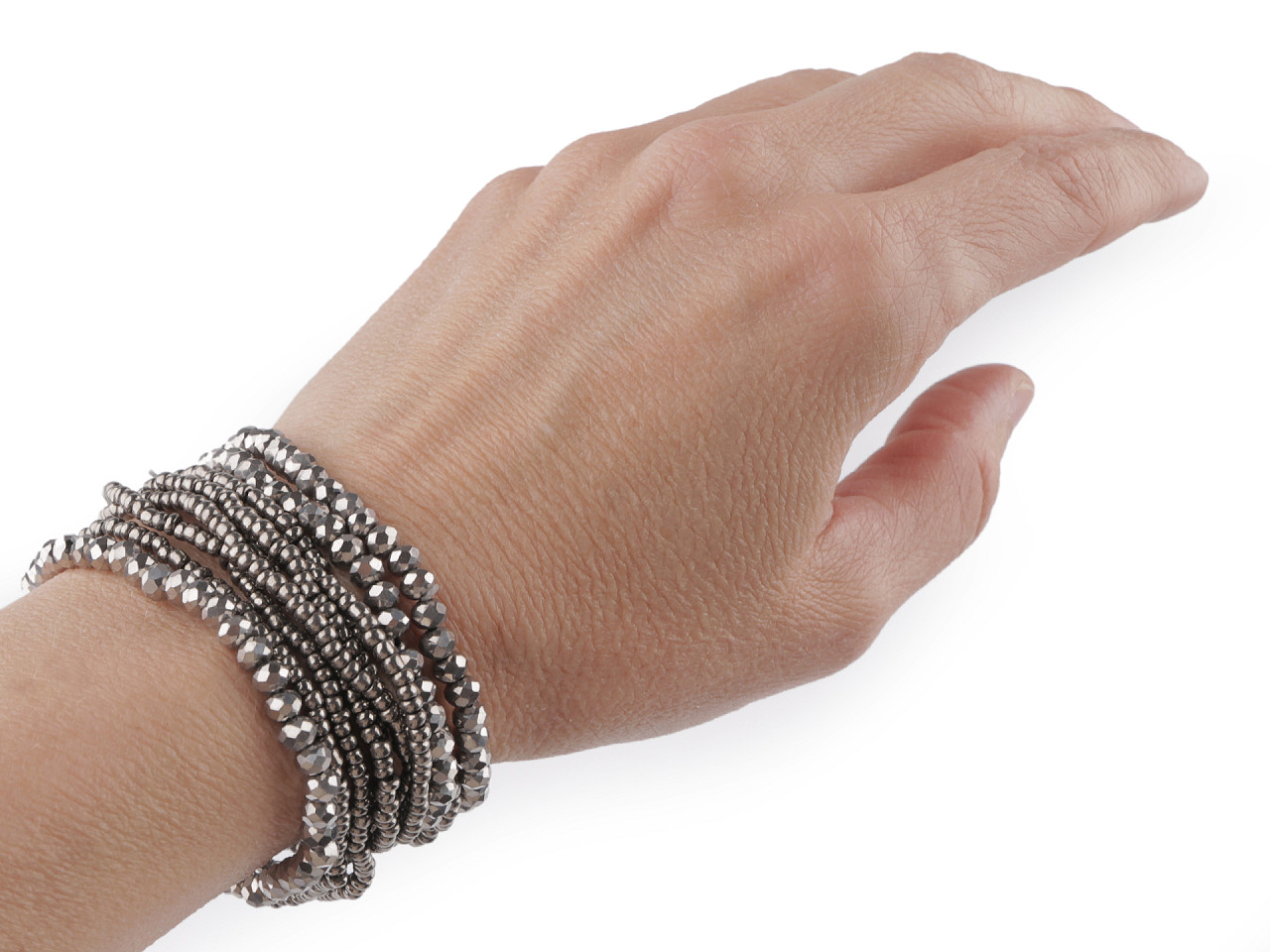 Elastic bracelets made of seed beads and cut beads, set of 10 pieces - Silver (1 Set)