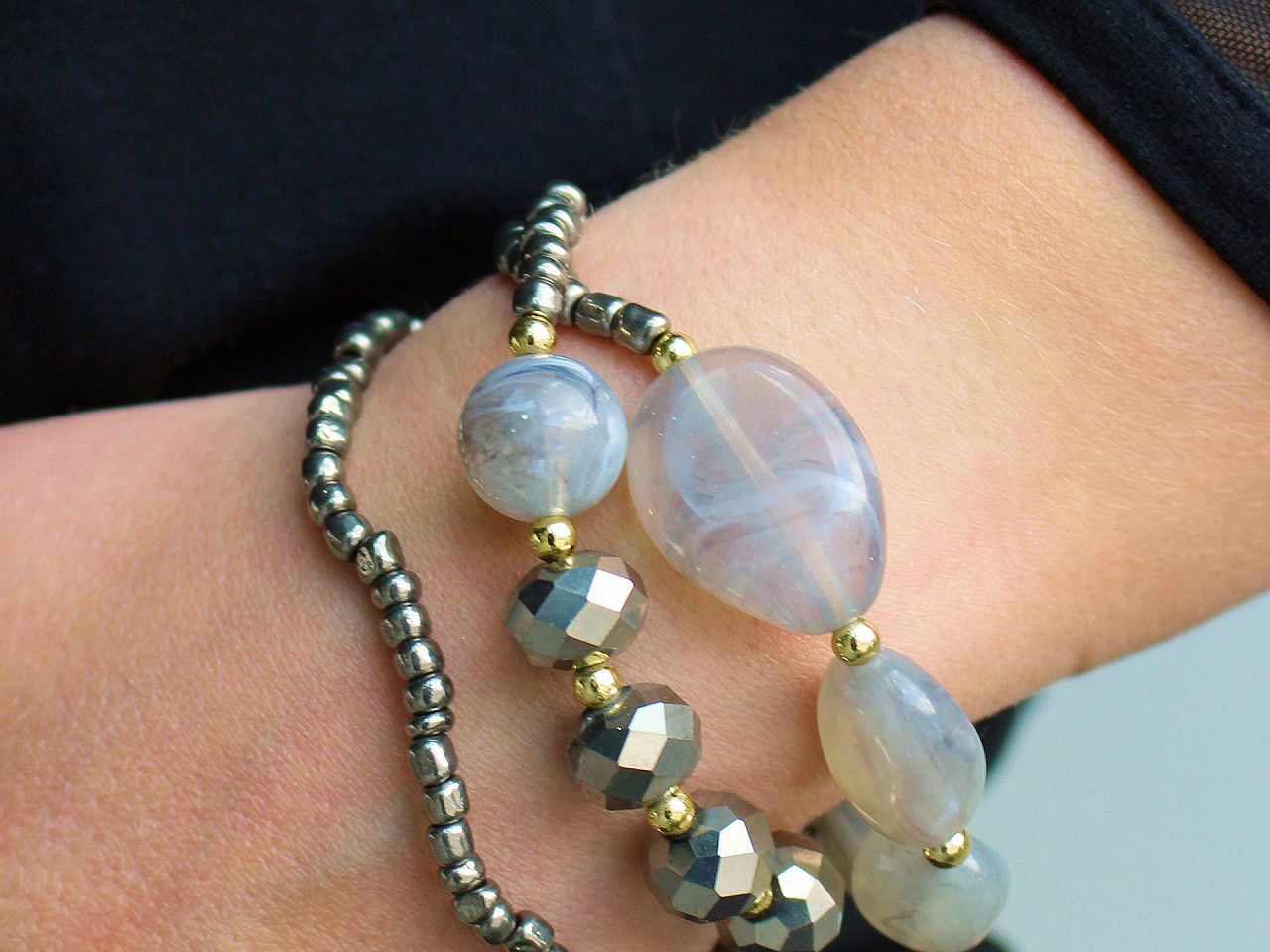 Elastic bracelet set of 3 pieces - Gray hematite (1 Set)