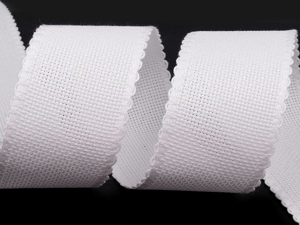 Canvas / needlepoint embroidery belt  width 50 mm scalloped edge - White natural (1 Meter)