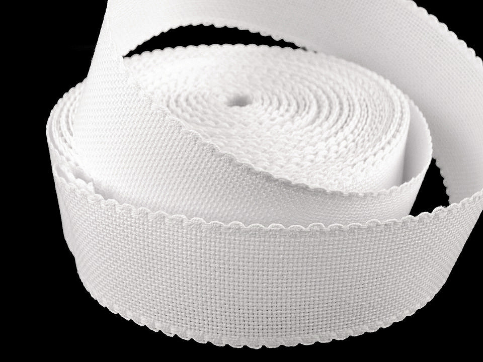 Canvas / needlepoint embroidery belt  width 50 mm scalloped edge - White natural (1 Meter)