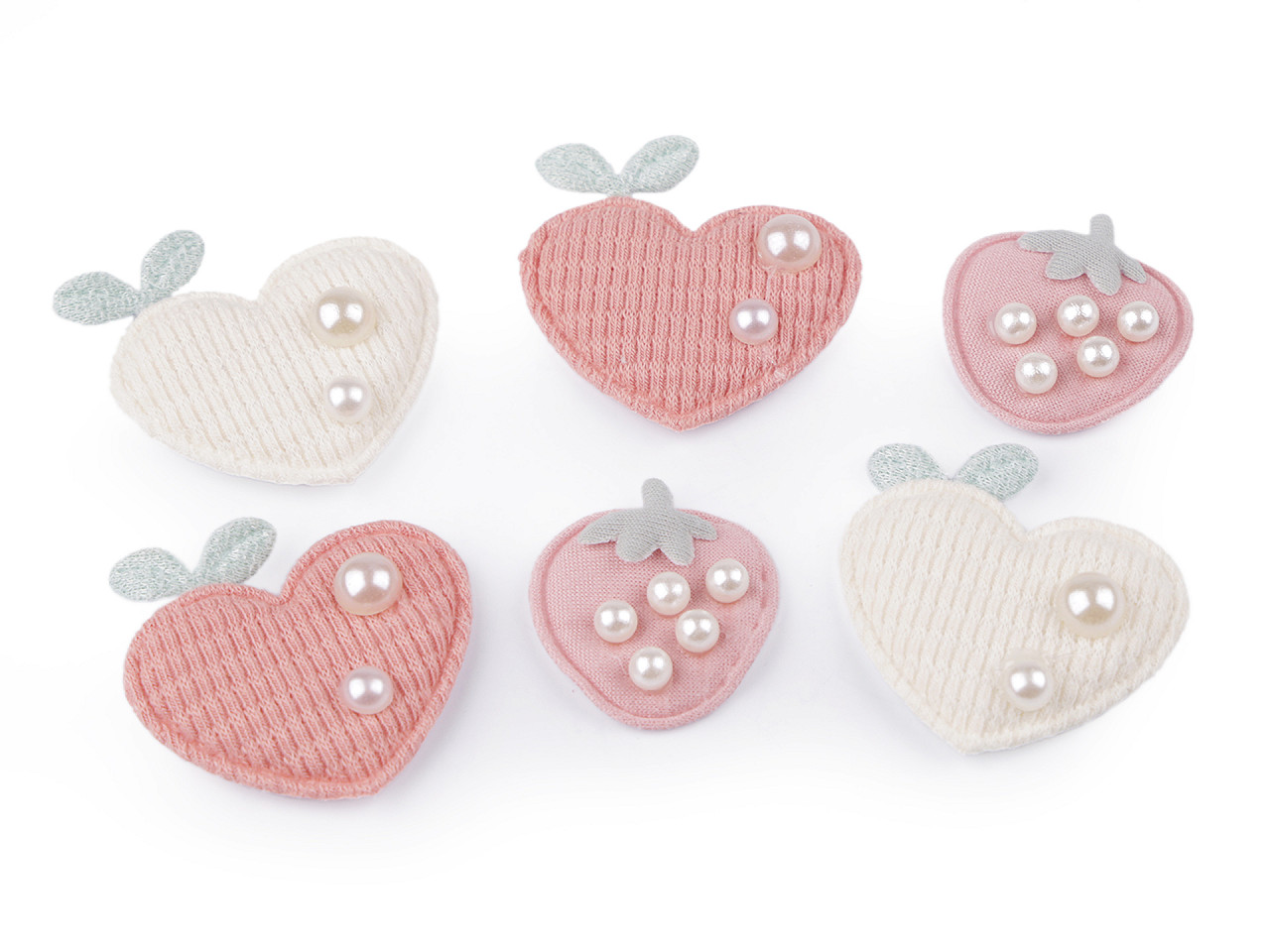 Aapplique / sew-on patch strawberry, heart - Powder (10 Pieces)