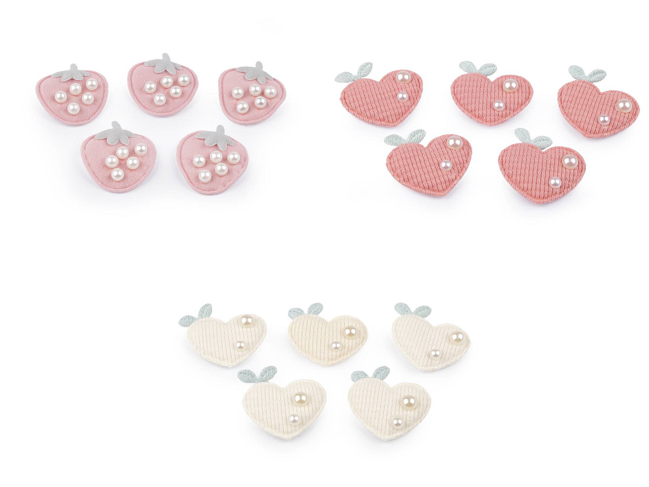 Aapplique / sew-on patch strawberry, heart - Powder (10 Pieces)