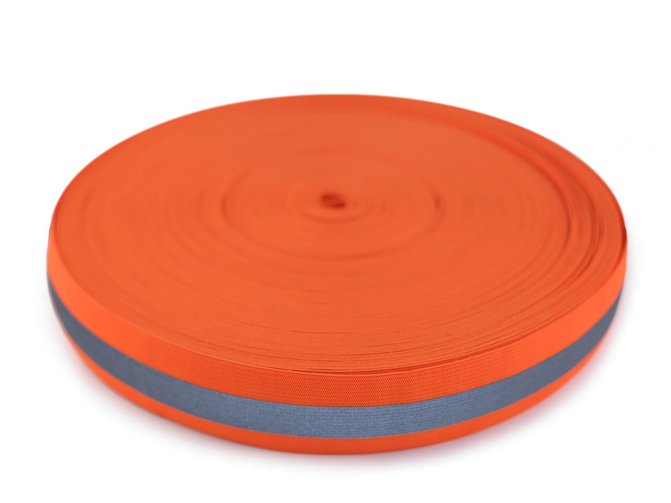 Elastic tape with reflective stripe width 40 mm - Orange (1 Meter)