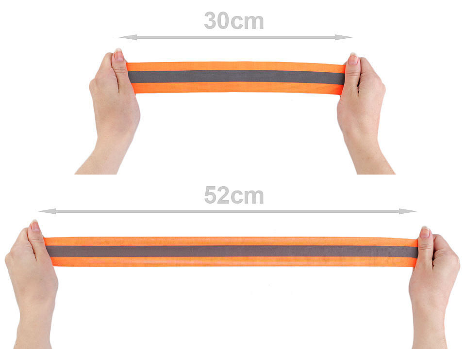 Elastic tape with reflective stripe width 40 mm - Orange (1 Meter)