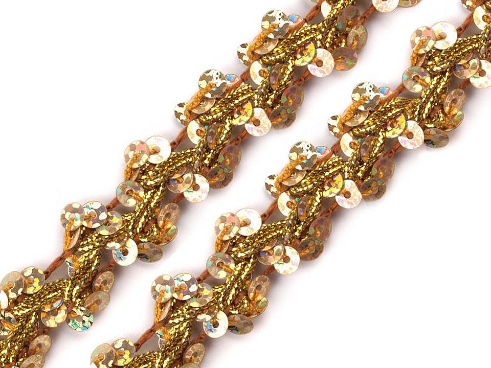 Sequin gimp trim braid width 15 mm hologram effect - Gold (1 Meter)