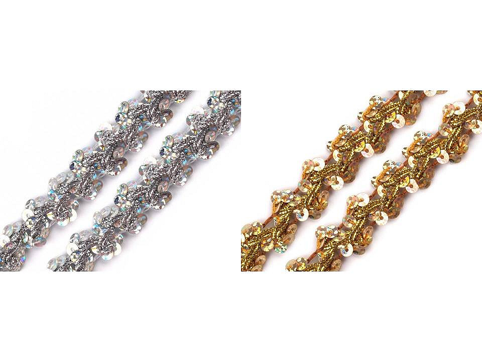Sequin gimp trim braid width 15 mm hologram effect - Gold (1 Meter)