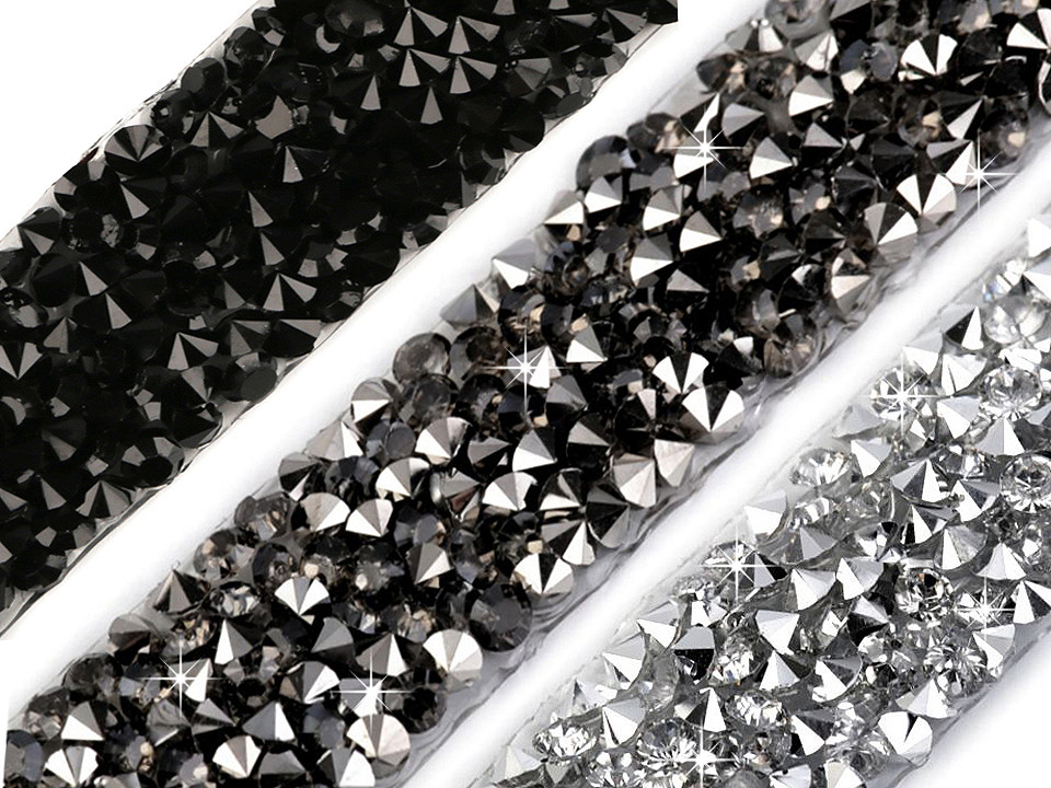 Iron on rhinestone trimming braid width 15 mm - Black diamond (1 Meter)