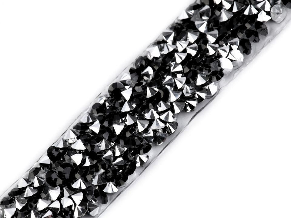 Iron on rhinestone trimming braid width 15 mm - Black diamond (1 Meter)