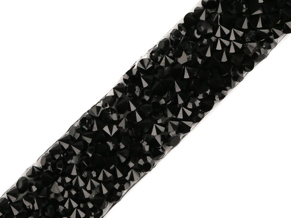 Iron on rhinestone trimming braid width 15 mm - Black diamond (1 Meter)