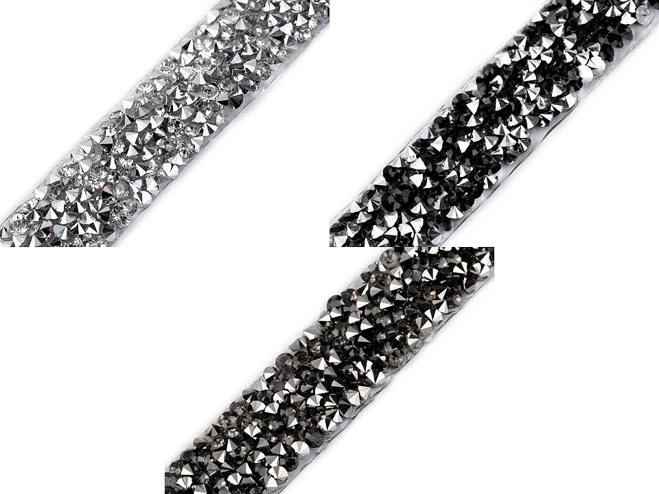 Iron on rhinestone trimming braid width 15 mm - Black diamond (1 Meter)