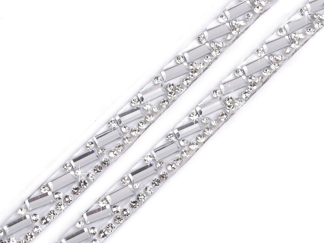 Braid trimming with rhinestones, width 8 mm, iron-on - Crystal (1 Meter)