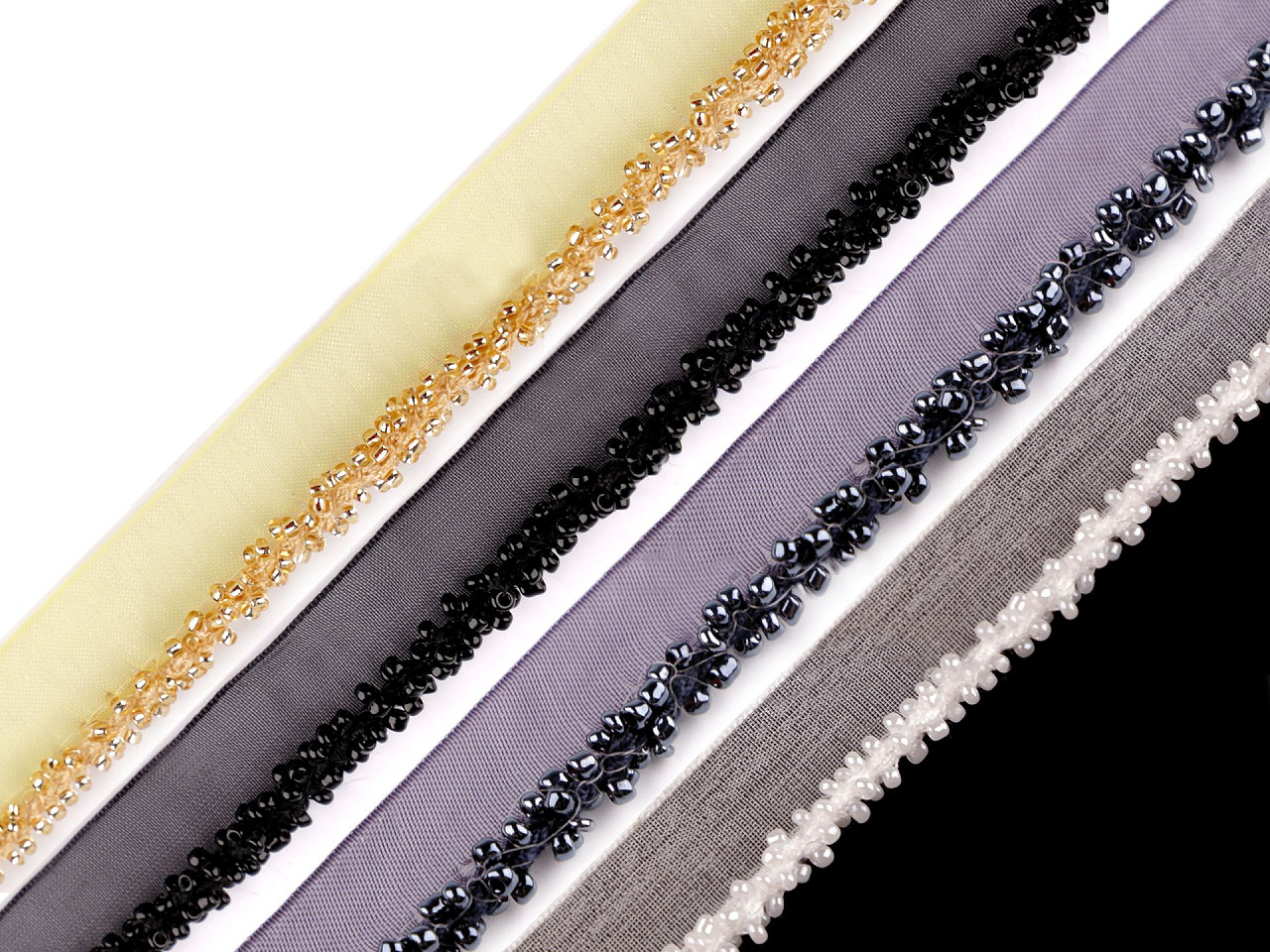 Polyester insertion piping with seed beads, width 15 mm - Off white (1 Meter)