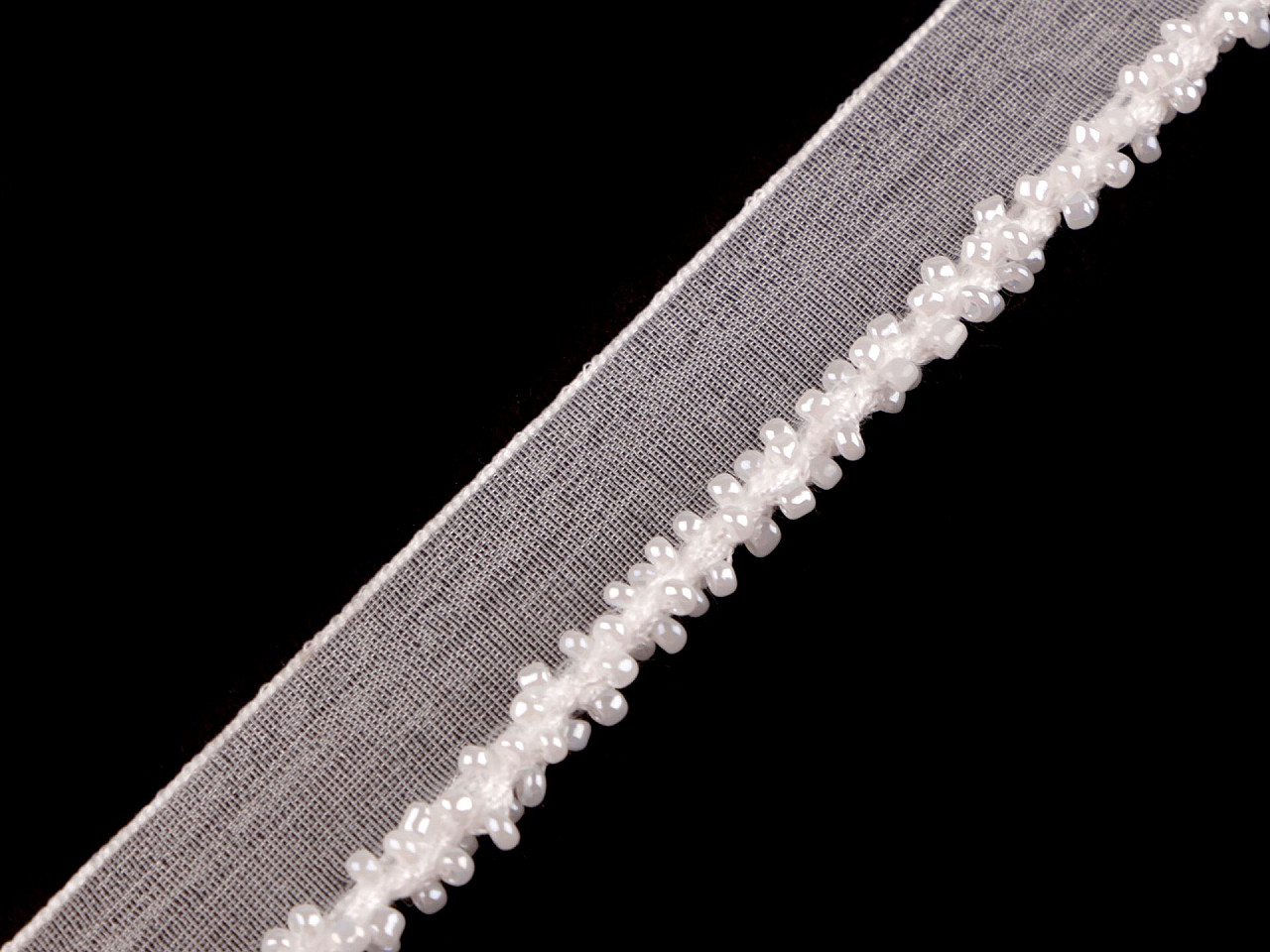 Polyester insertion piping with seed beads, width 15 mm - Off white (1 Meter)