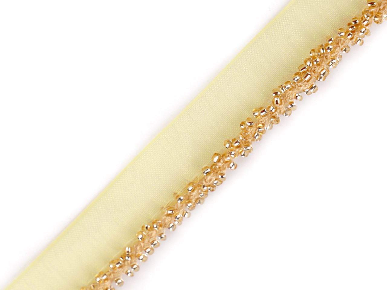Polyester insertion piping with seed beads, width 15 mm - Off white (1 Meter)