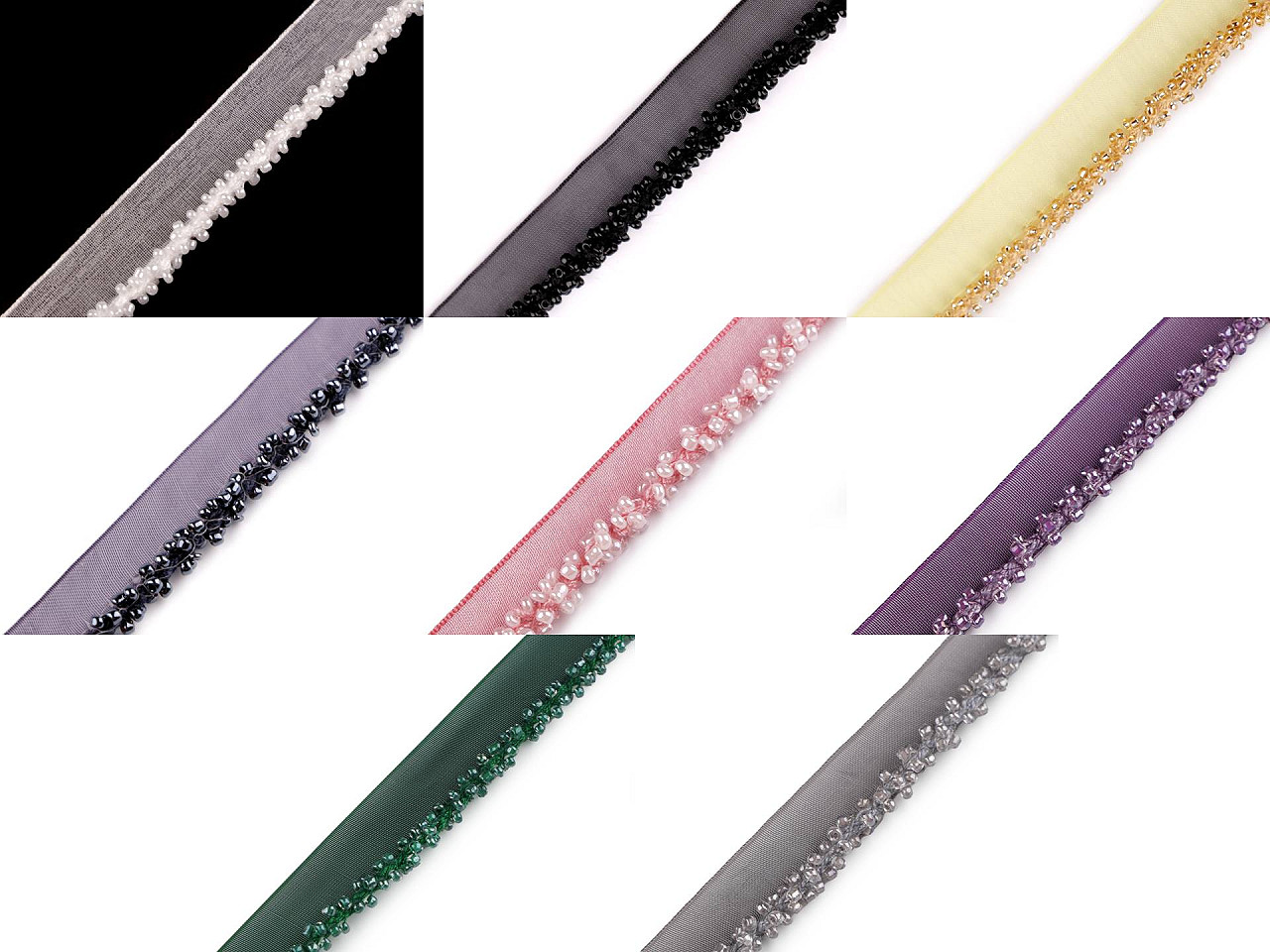 Polyester insertion piping with seed beads, width 15 mm - Off white (1 Meter)