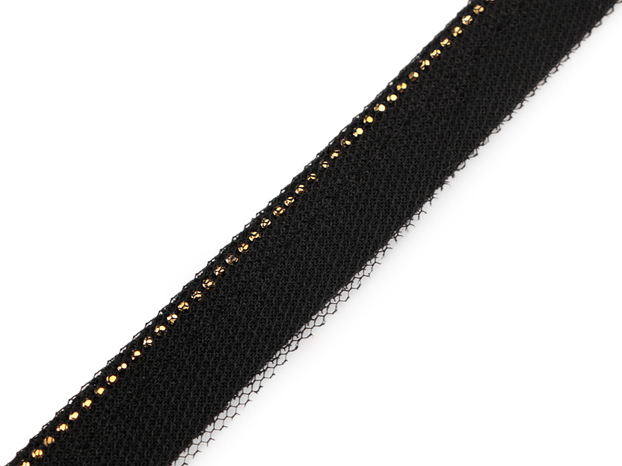 Insertion piping with rhinestones and tulle, width 15; 20 mm - Black (1 Meter)