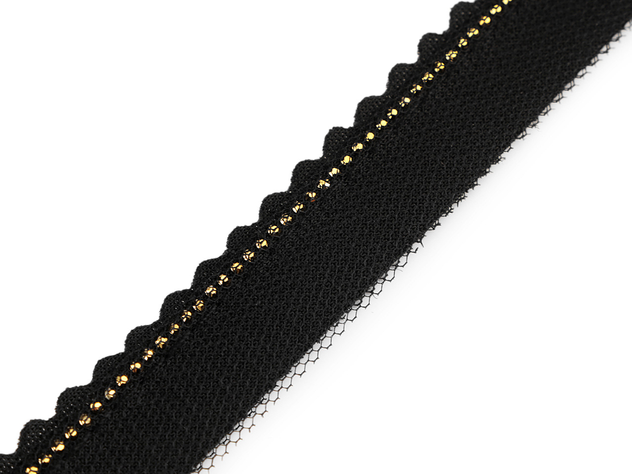 Insertion piping with rhinestones and tulle, width 15; 20 mm - Black (1 Meter)